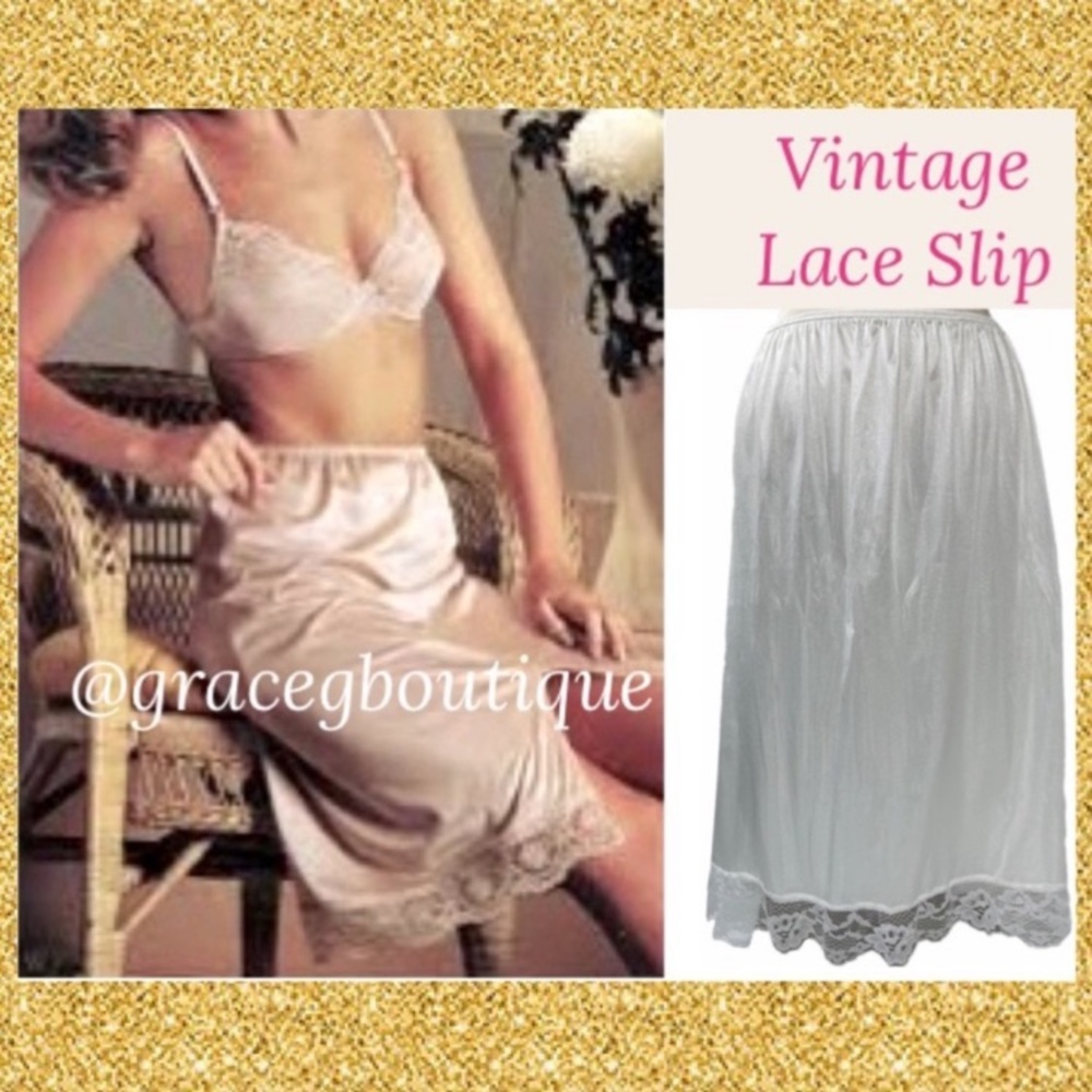 Vintage Lace Satin Silk Slip Skirt Romantic Pin Up Lingerie White Half Slip - Picture 13 of 13